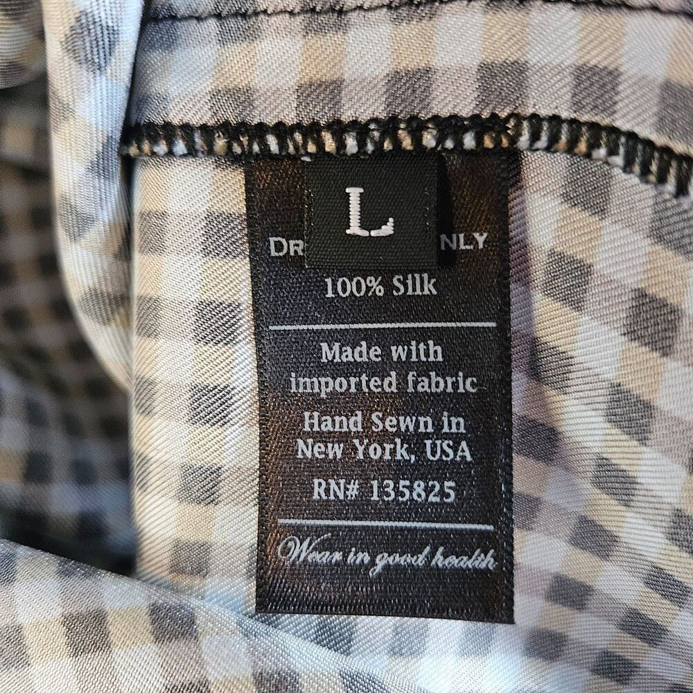 No. 6 Store 100% Silk Turin Top Blouse Large Gingham Check 3/4 Sleeve Button Up - Picture 9 of 9